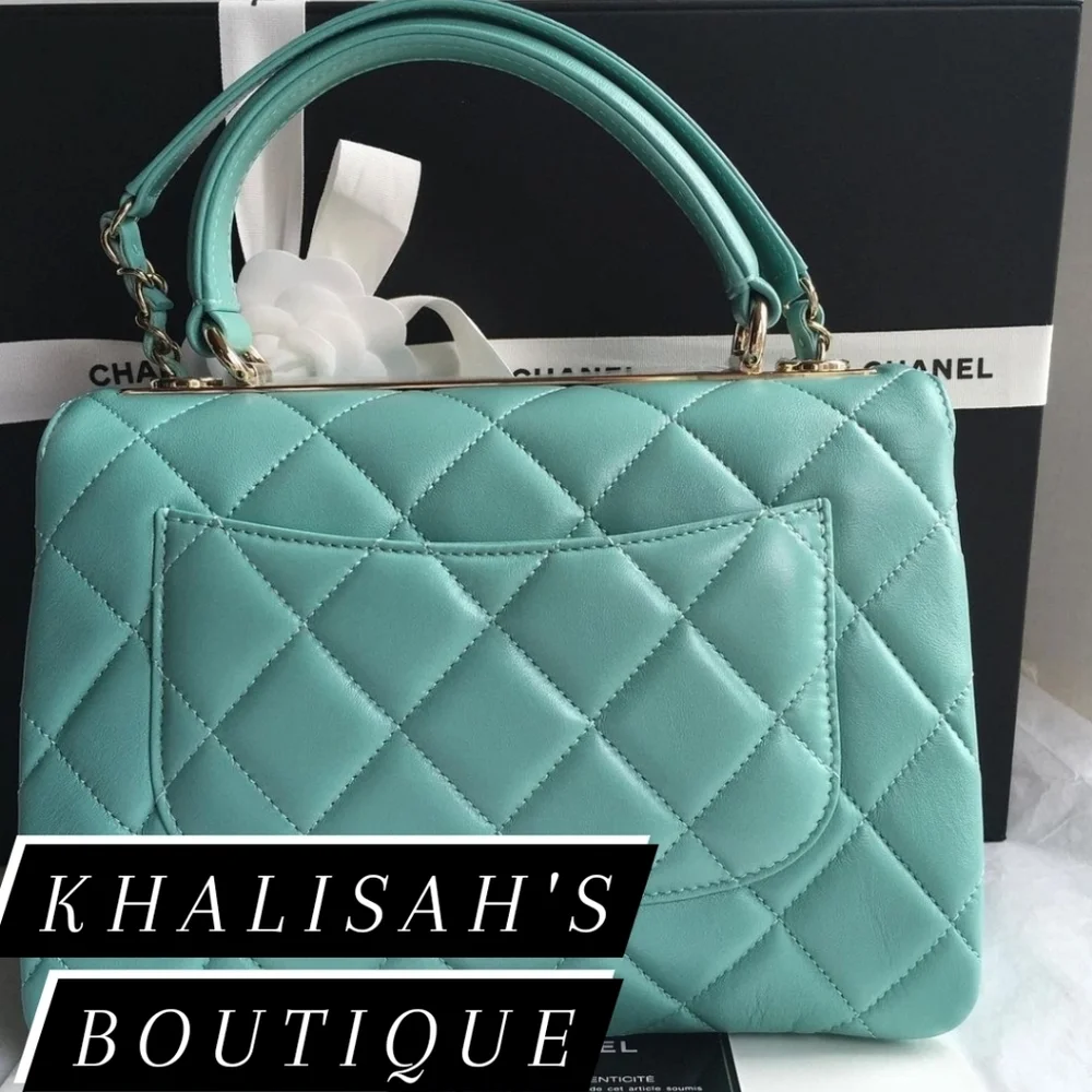 BNIB Very Rare Authentic Chanel Trendy CC 21S Tiffany Blue Gold Hardware Lambski - Picture 7 of 16